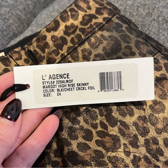 L'AGENCE Margot High Rise Foil Cheetah Print Skinny Jeans Black Size 24 NWT - Picture 7 of 14